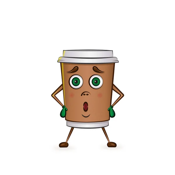 コーヒーの驚きのキャラクターカップ — ストックベクタ