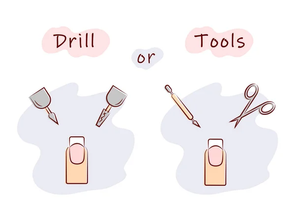 Vector Illustration Types Manicure Drill Tools — Stock Vector