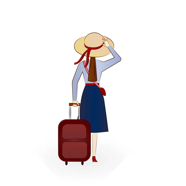 Tiempo Para Viajar Señora Con Maleta — Vector de stock