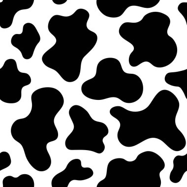 cow print pattern, black and white cow skin texture simple vector background