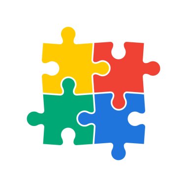 Dört parça yapboz, otizm farkındalık sembolü, beyaz arkaplanda renkli vektör tasarımı ögesi