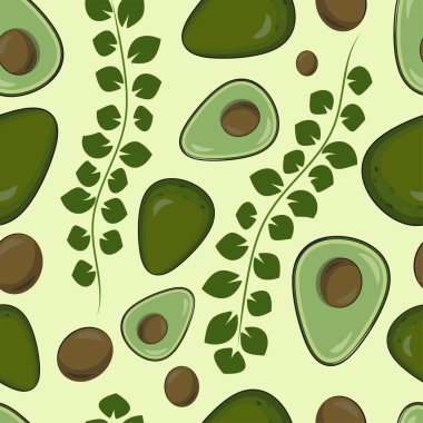 Kusursuz desen, avakado dokusu ağ, tekstil ve kırtasiye için kullanılabilir. Yeşil avokado bitkisi ve yaprakları.