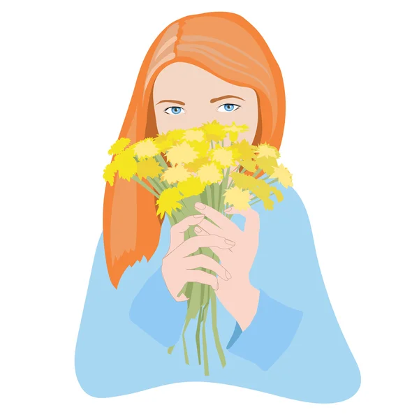 Vector ilustración chica con flores — Vector de stock