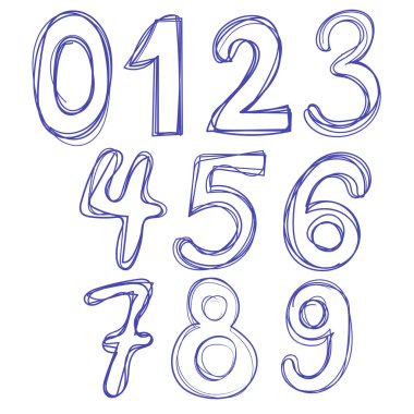 Alphabet numbers hand-drawn doodle sketch. Vector illustration