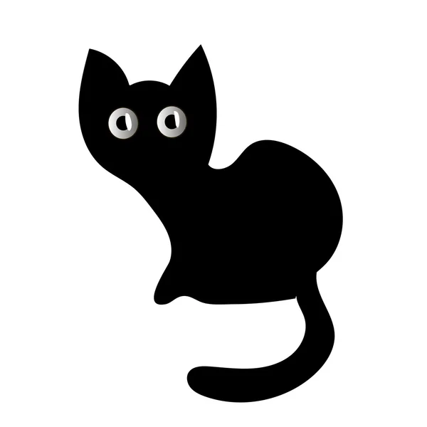 Ilustração vetorial de um gato preto. silhueta de gato preto em um fundo branco. Gato preto bonito com olhos grandes — Vetor de Stock