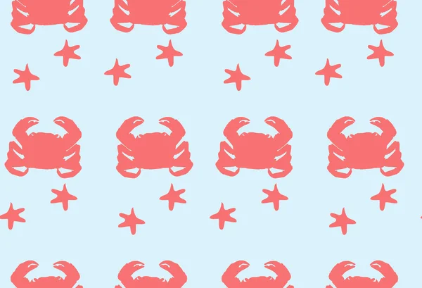 Seamless pattern with crabs and starfish. Seamless vector texture for print, , textile design, fabric, home decor, shop website, wallpaper — Stock Vector