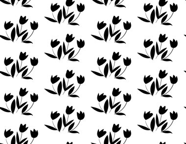 Floral pattern with black tulips on white background