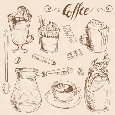 Kahve ve malzemeler seti