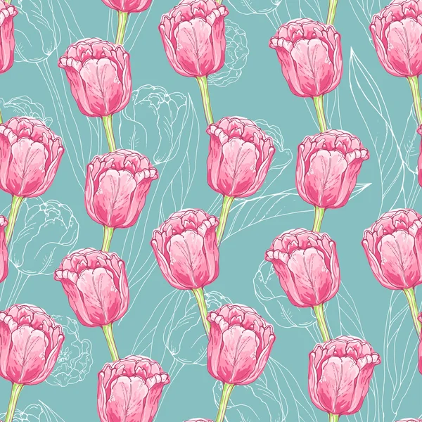 Rosa tulipanes flor patrón sin costura — Vector de stock