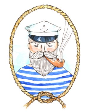 Çizgili yelekli sakallı denizci.