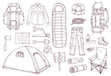 piknik, seyahat, nesneleri kümesi kamp