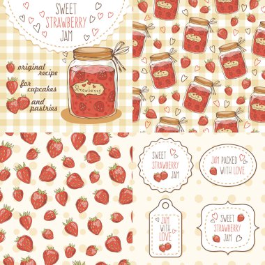 Çilek reçeli ile sevimli kavanoz seti