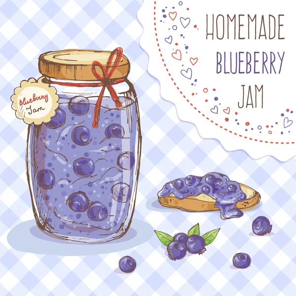 Cute jar selai blueberry - Stok Vektor