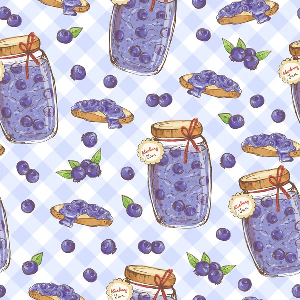 Schattig doodle potten met Blueberry jam — Stockvector