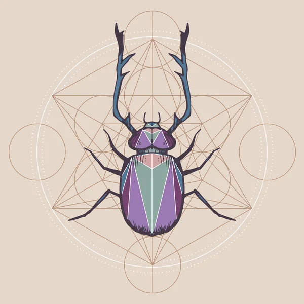 Bug com chifres com geometria sagrada — Vetor de Stock