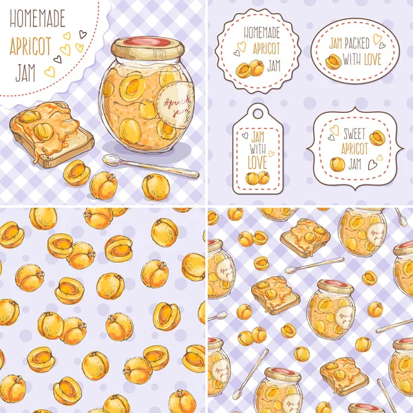 Set of cute jar with apricot jam — Stock Vector