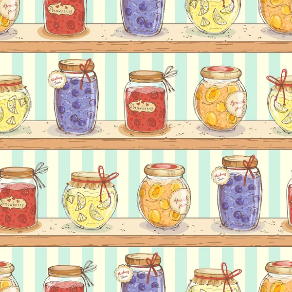 Cute jars  on shelves — Stock Vector