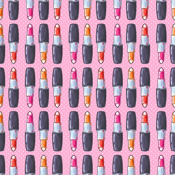 Lipstick color doodle seamless pattern — Stock Vector