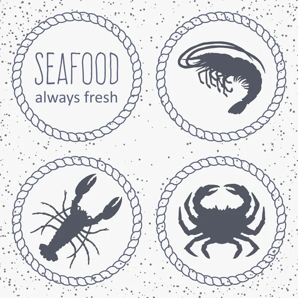 Seafood set of monochrome vector labels — Stock Vector