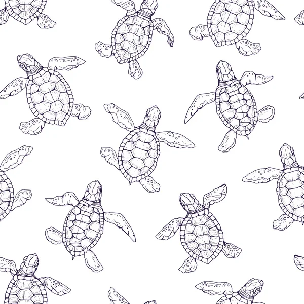 Lilla sköldpaddan contour seamless mönster — Stock vektor