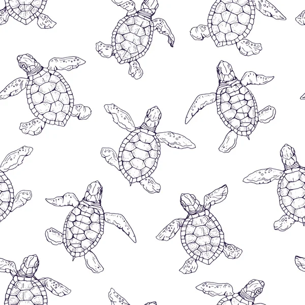 Pequeño patrón sin costura de contorno de tortuga — Vector de stock