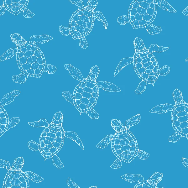 Little turtle contour seamless pattern — Stock Vector