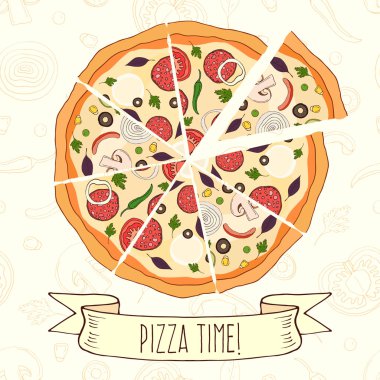dilimlenmiş pizza ve pizza malzemeleri