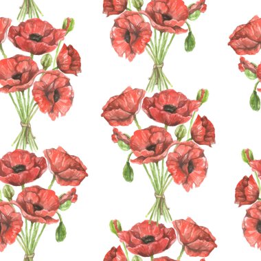 Desen kırmızı haşhaş buketi ile