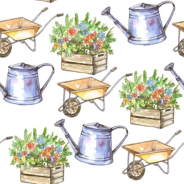 Garden tools and flowers — Stock Vector