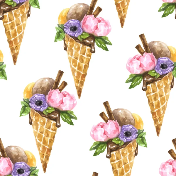 수채화 아이스크림 패턴 — 스톡 벡터