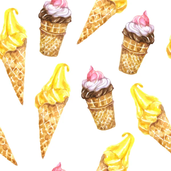 Akvarel se zmrzlinou v vafle kužely — Stockový vektor