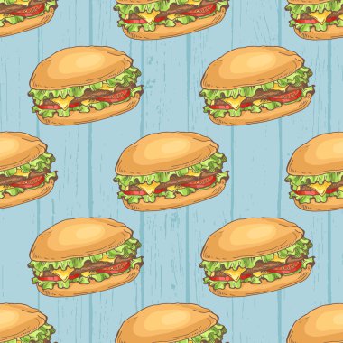 Hamburger üzerinde mavi arka plan deseni