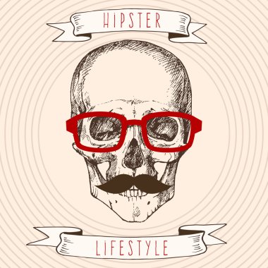 Hipster kafatası gözlük ve bıyık