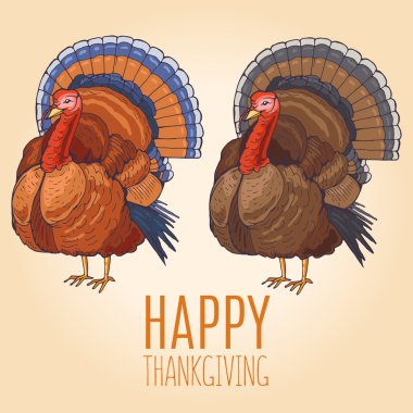 Happy Thanksgiving day design with turkeys clipart