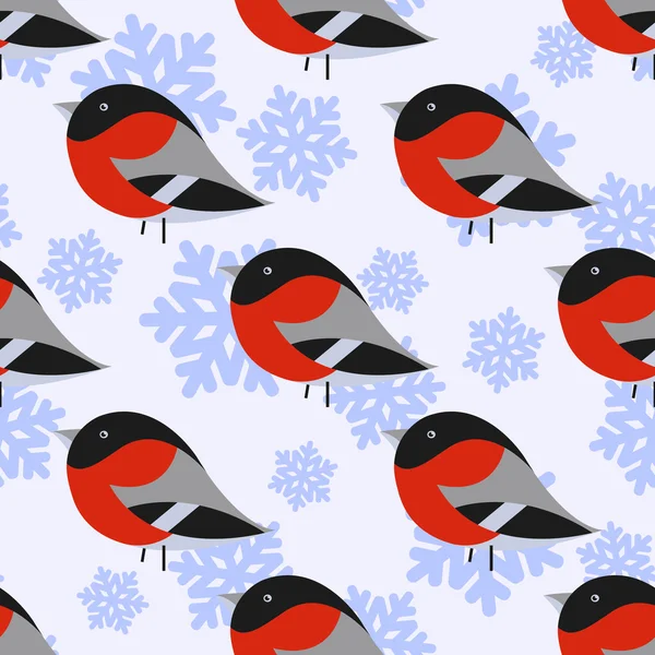 红腹灰雀以及雪花无缝模式 — 图库矢量图片