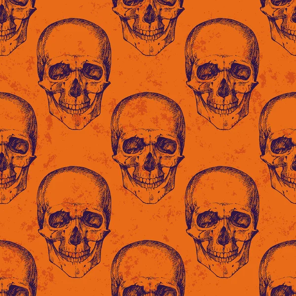 Skull pattern on orange grunge background — Stock Vector