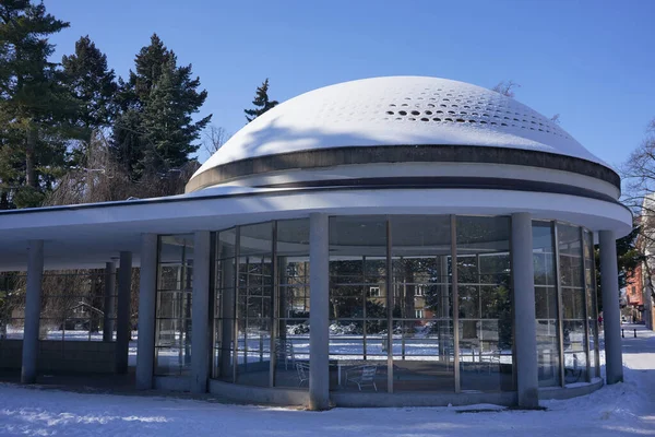     Podebrady, Çek Cumhuriyeti - 14 Şubat 2021 - Spa Parkı 'nda Kış Saati - Profesör Libensk' in Kolonisi                           