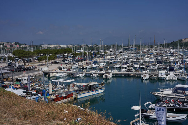 Antibes, France - June 13, 2021 - Port Vauban in the sunny spring afternoon                               