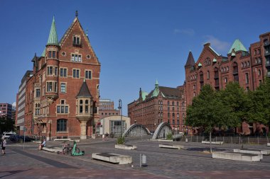 Hamburg, Almanya - 18 Temmuz 2021 - Speicherstadt - Depo Kenti dünyanın en büyük depo bölgesidir.                               