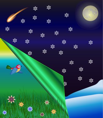 Bahar üzerinde getirmek, köşe haddelenmiş sayfa, mevsim değişikliği, dön