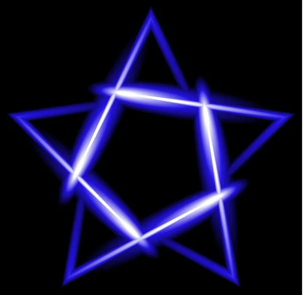 Néon bleu étoile à cinq branches, fond noir — Image vectorielle