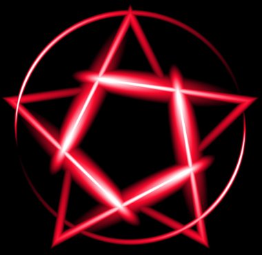 Kırmızı neon pentagram, siyah arka plan