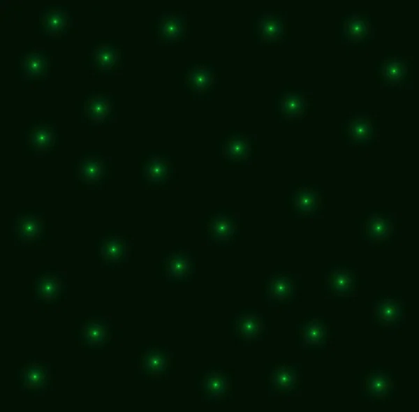 Zöld izzó neon pontok, a sötét háttér, a szentjánosbogarak — Stock Vector