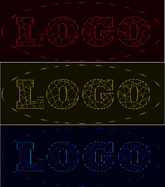 Rayos láser juego de logotipo de neón, rojo, oro, versión azul — Vector de stock