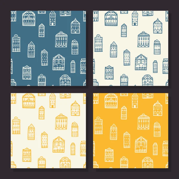 Doodle evleri ile Seamless modeli. Dört renk seçenekleri.