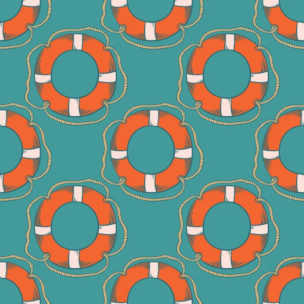 Turkuaz bir arka plan üzerinde turuncu yaşam şamandıralar ile Seamless Modeli.