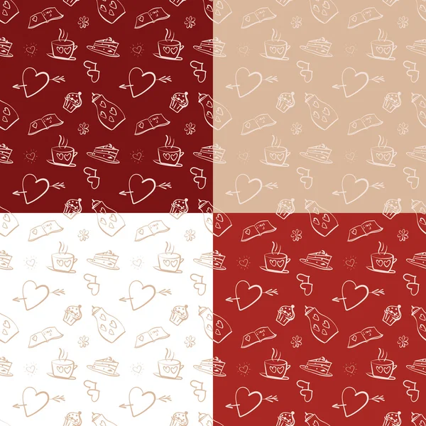 Sevgililer günü için dört desenleri kümesi. Sevgililer günü unsurları ile desenleri