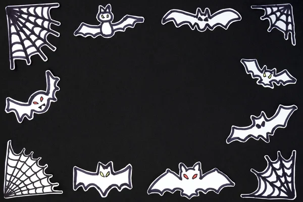 Halloween frame bats and spiderwerb horizontal — Stock Photo, Image