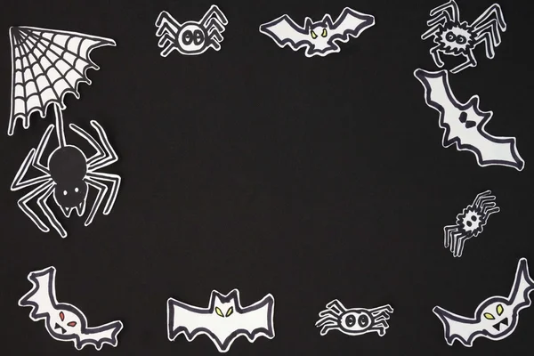 Cadılar Bayramı çerçeve yarasalar ve örümcek çerçeve yatay