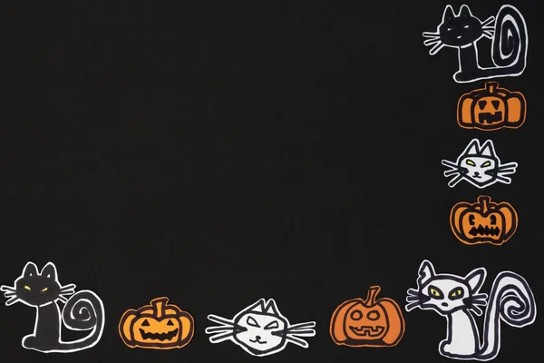 Decorações halloween gatos e abóboras — Fotografia de Stock